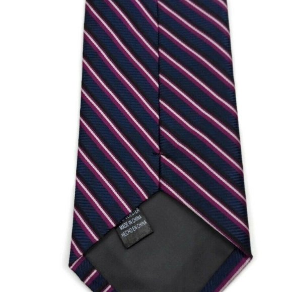 Marquis Vegan Silk Geometric Striped Tie Navy Red - Picture 4 of 4